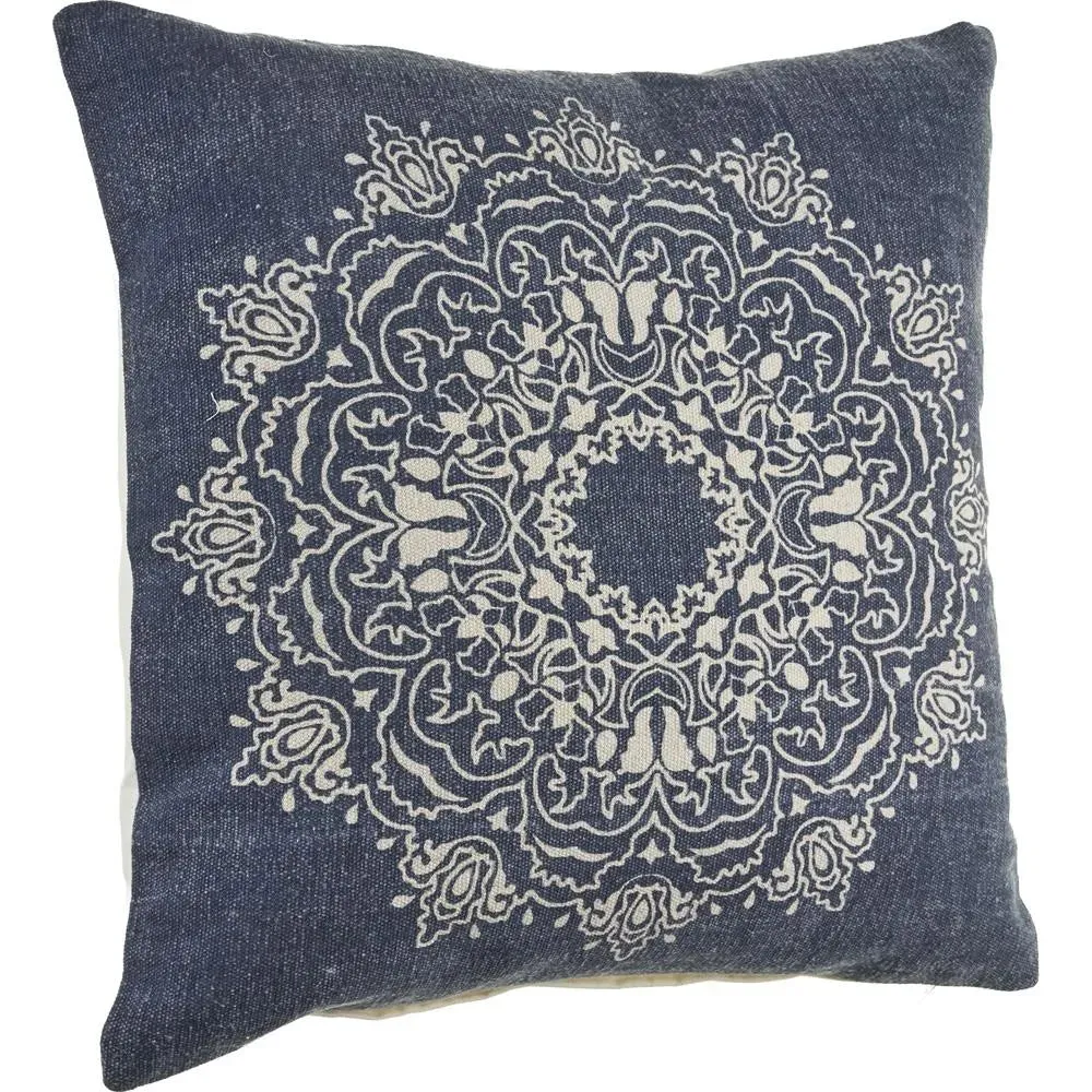 Intricate Medallion Navy and Cream LR04692 Throw Pillow