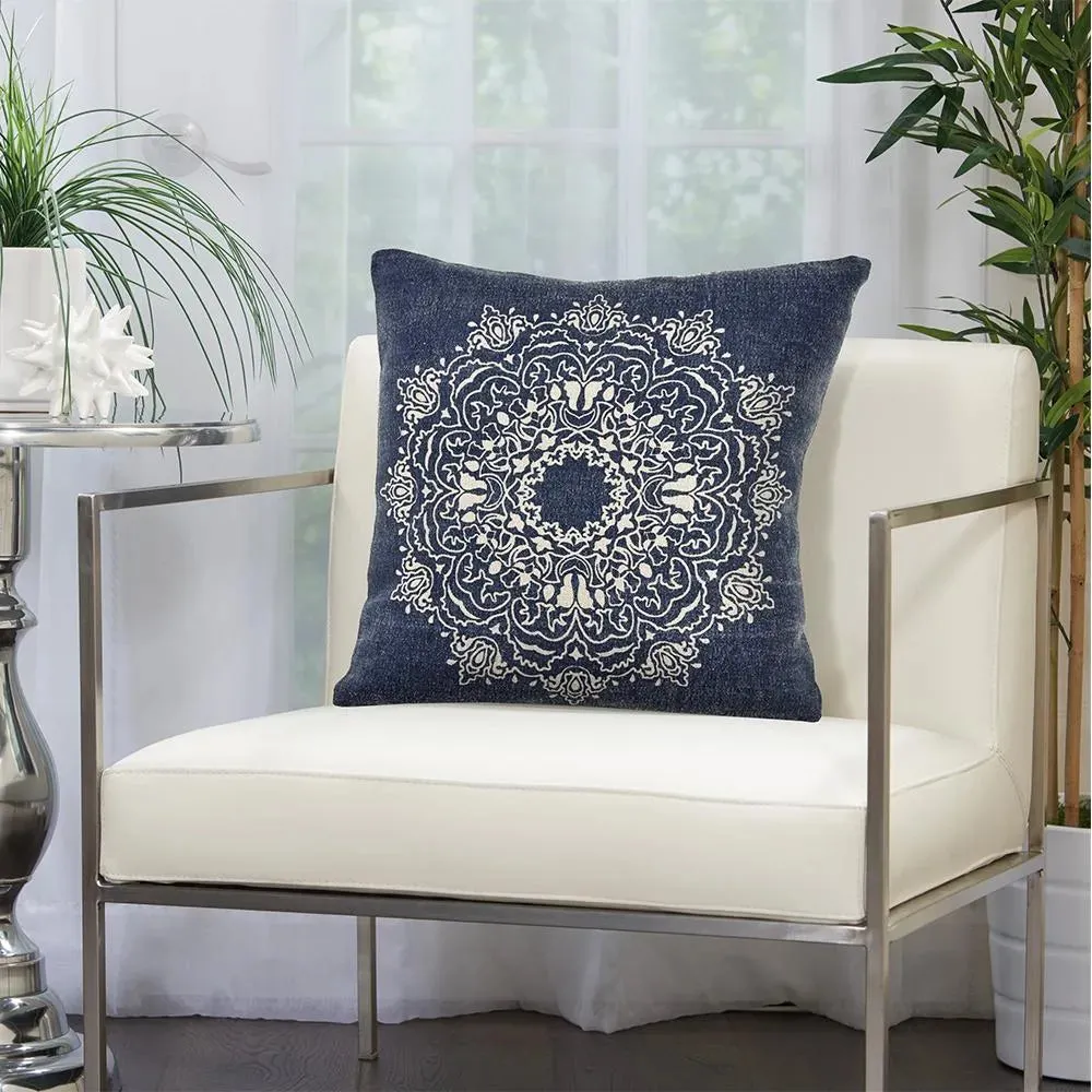 Intricate Medallion Navy and Cream LR04692 Throw Pillow