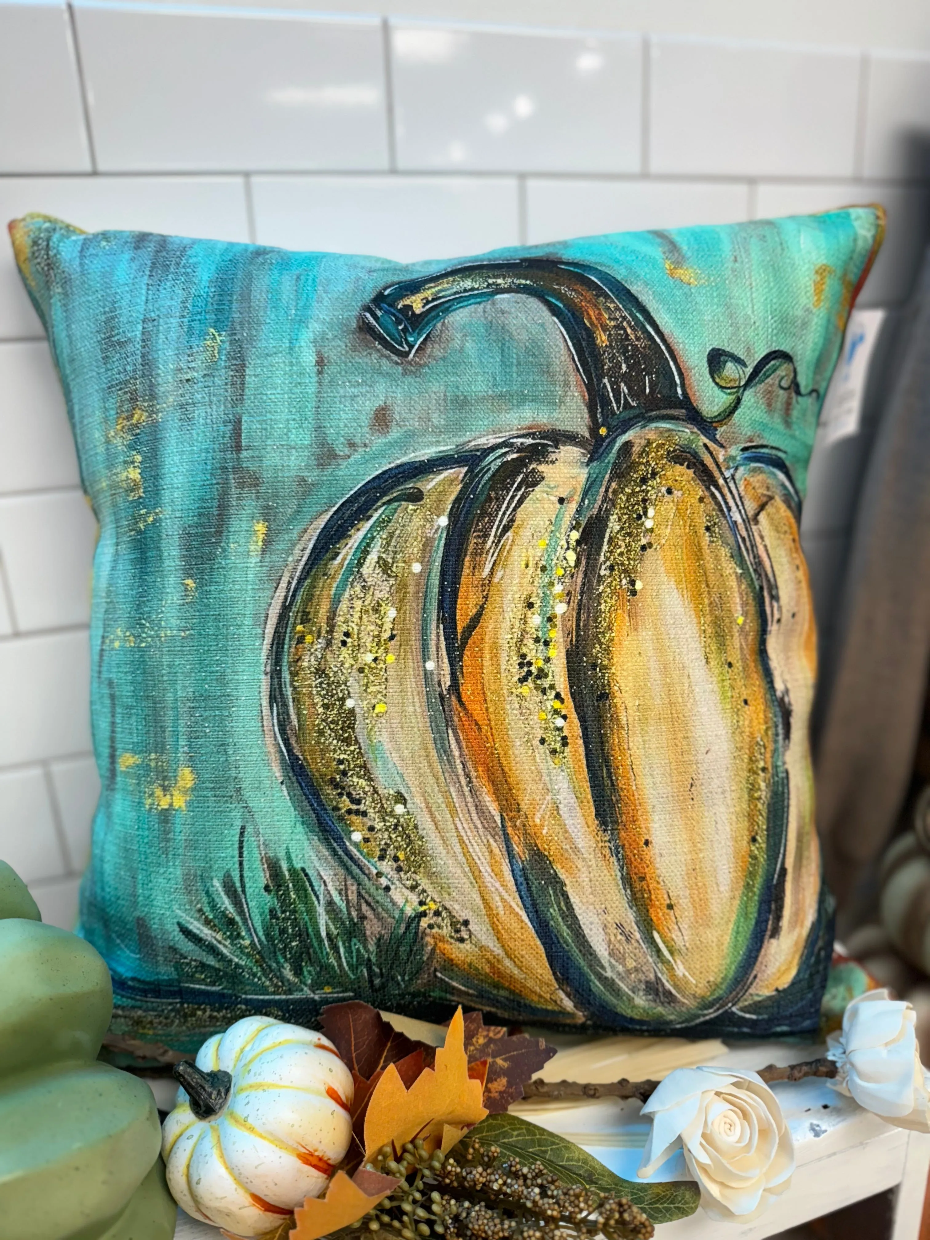 Jennie's White Pumpkin Square 18" Pillow