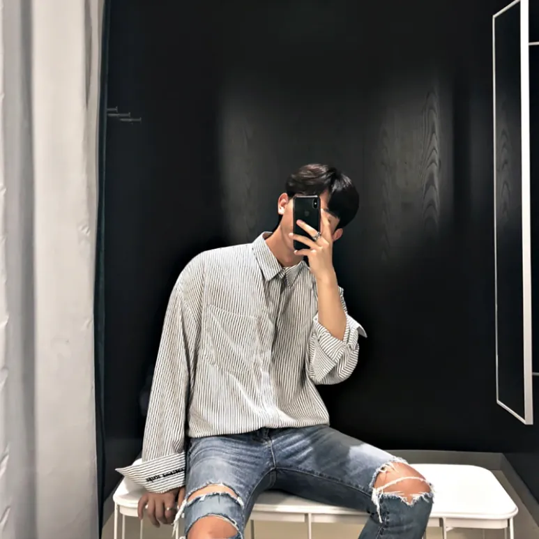 [Korean Style] 2 Colors Striped Long Sleeve Shirts