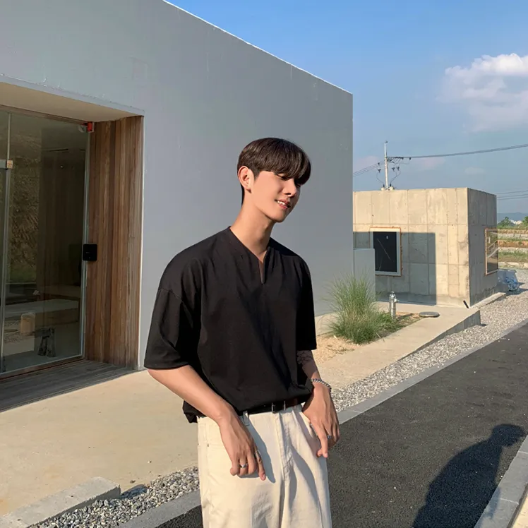 [Korean Style] Black Short-sleeved T-shirts