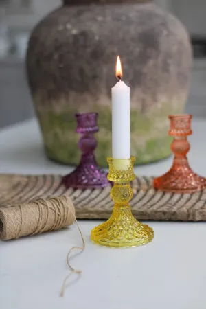 Lemon Short Textured Glass Candle Holder