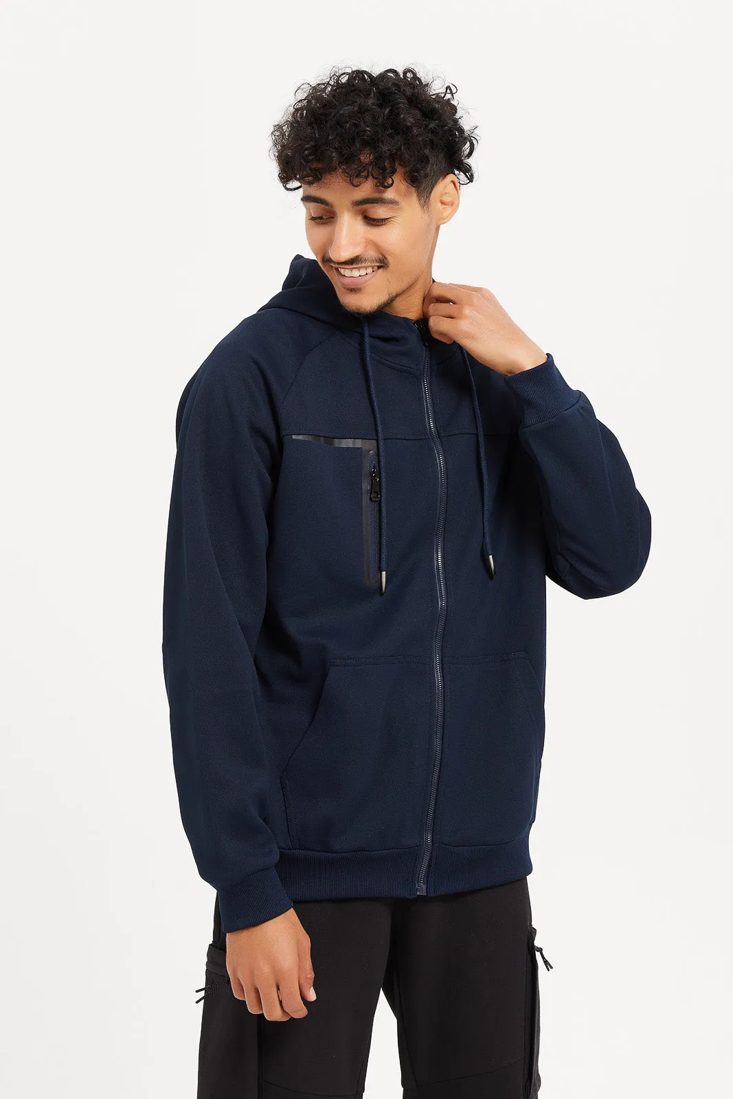 Men Navy Athletic Sweatshirt With Hoodie