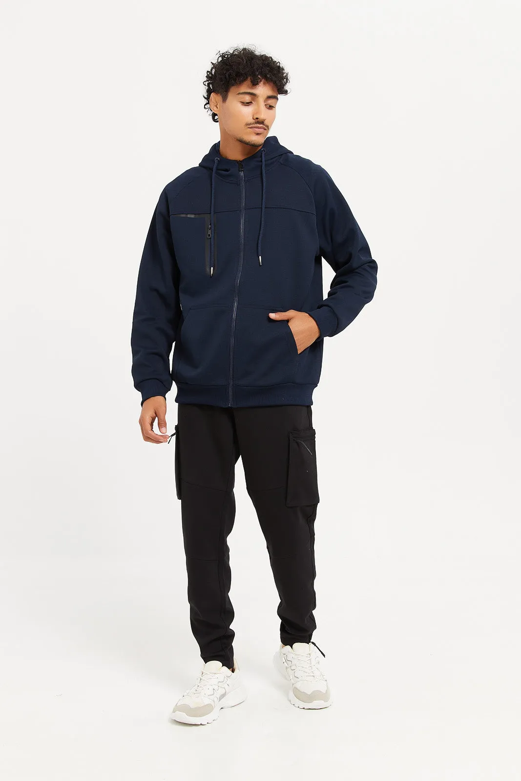 Men Navy Athletic Sweatshirt With Hoodie