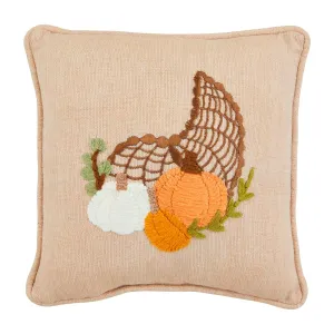 Mud Pie Cornucopia Embroidery Pillow