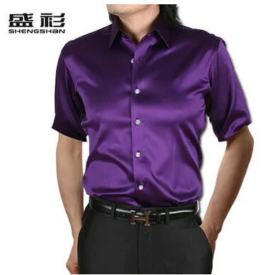 new brand summer style High quality silk short Sleeve men dress Shirts.