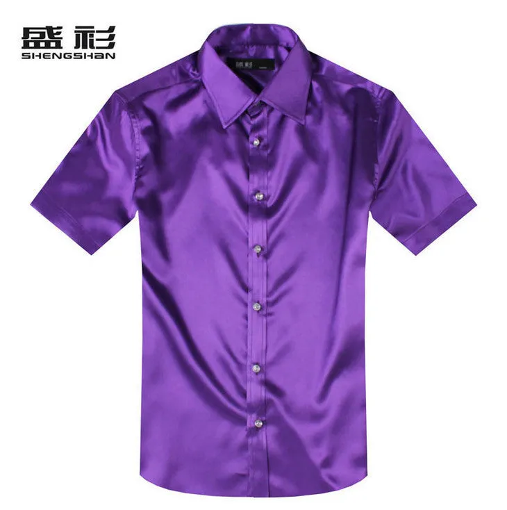 new brand summer style High quality silk short Sleeve men dress Shirts.