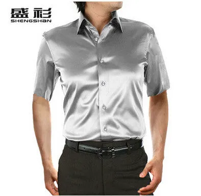 new brand summer style High quality silk short Sleeve men dress Shirts.