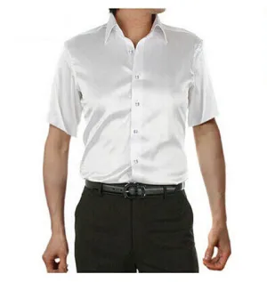 new brand summer style High quality silk short Sleeve men dress Shirts.