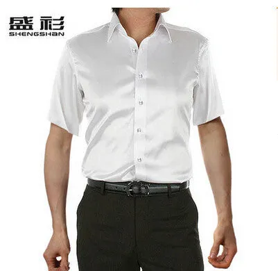 new brand summer style High quality silk short Sleeve men dress Shirts.