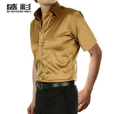 new brand summer style High quality silk short Sleeve men dress Shirts.