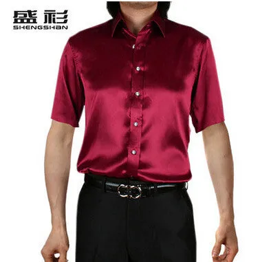 new brand summer style High quality silk short Sleeve men dress Shirts.