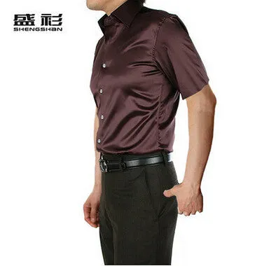 new brand summer style High quality silk short Sleeve men dress Shirts.