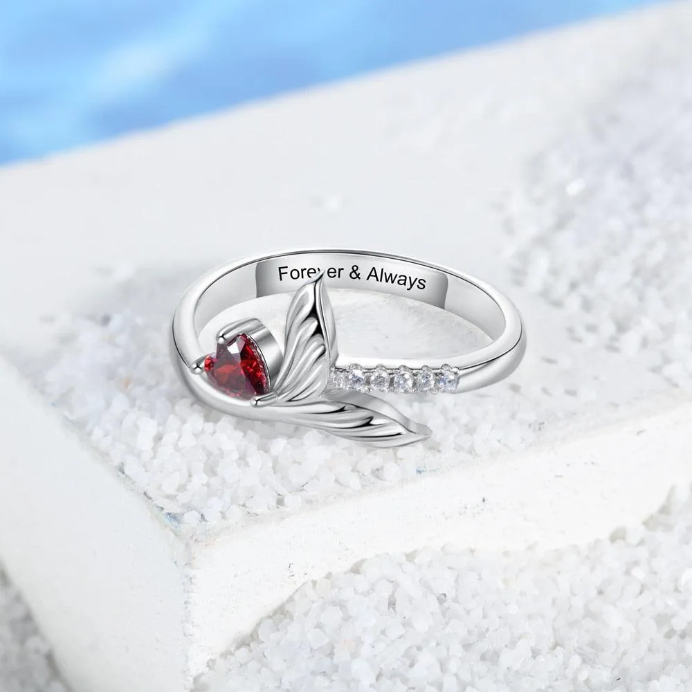 Personalized Fish Tail Band Engraved Name Engagement Rings