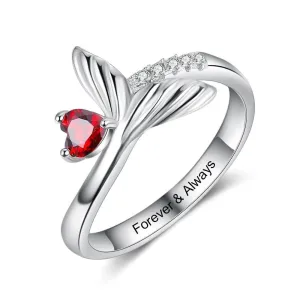 Personalized Fish Tail Band Engraved Name Engagement Rings