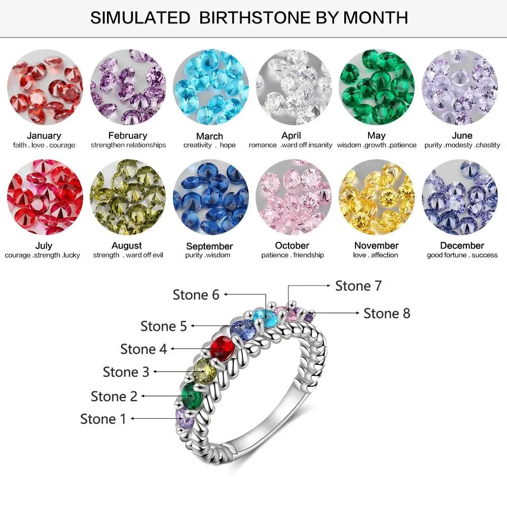 Personalized Rings for Women - Eight Custom Birthstones - Family Gift - Fashion Jewelry