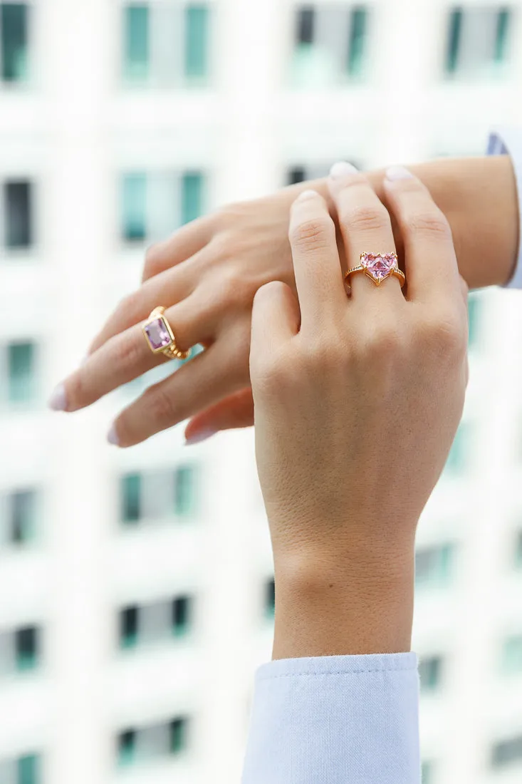 PINK CRYSTAL HEART RING