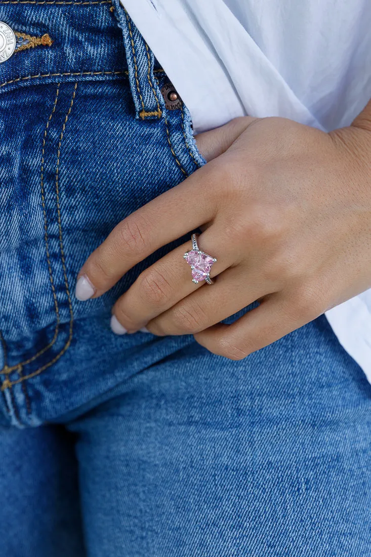 PINK CRYSTAL HEART RING