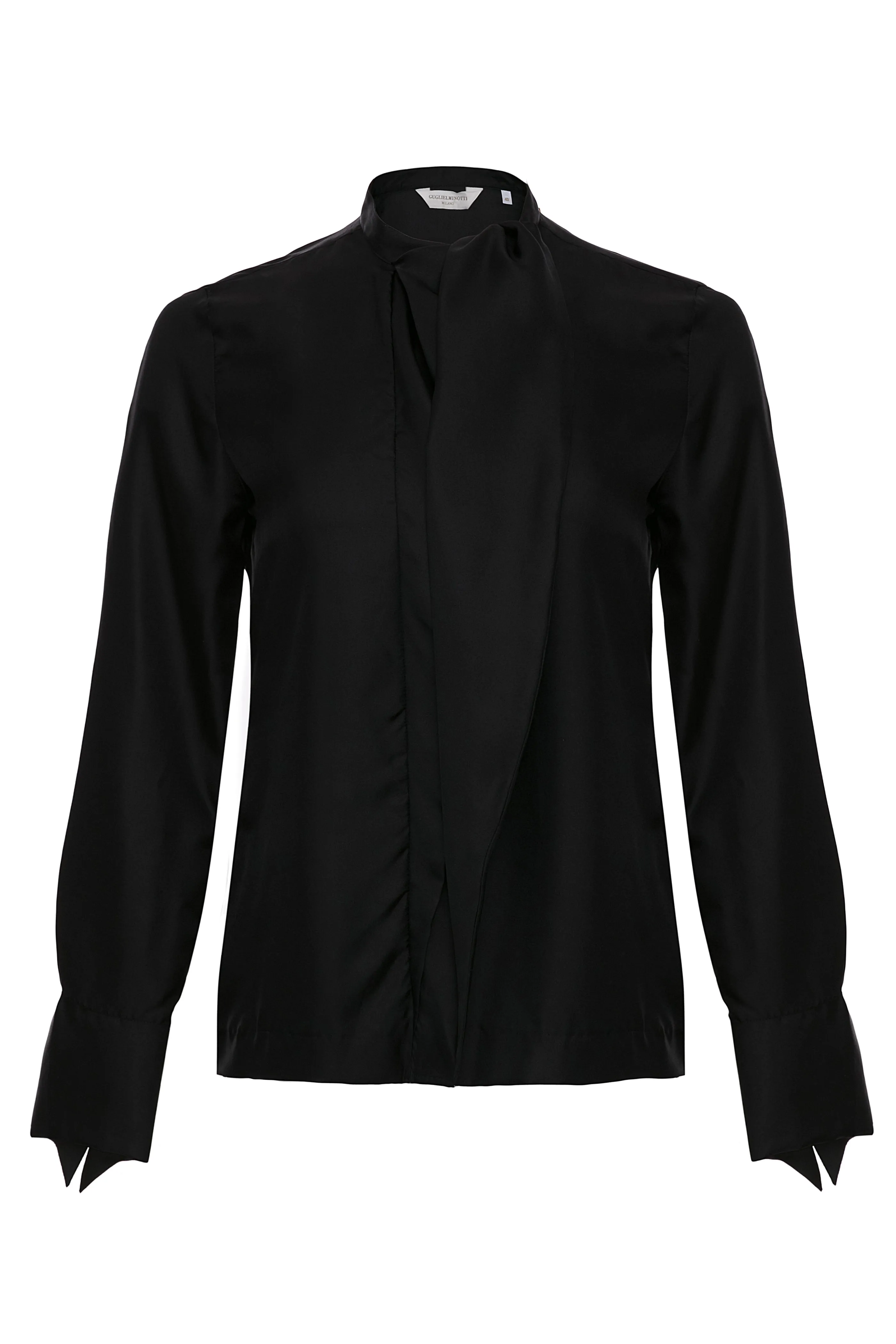 Silk Self Tie Blouse-Black