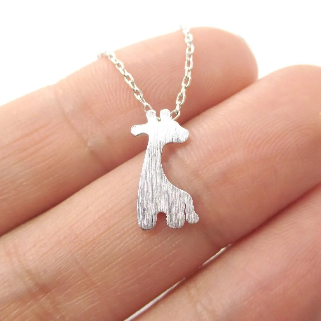 Simple Giraffe Silhouette Shaped Pendant Necklace in Silver | Animal Jewelry