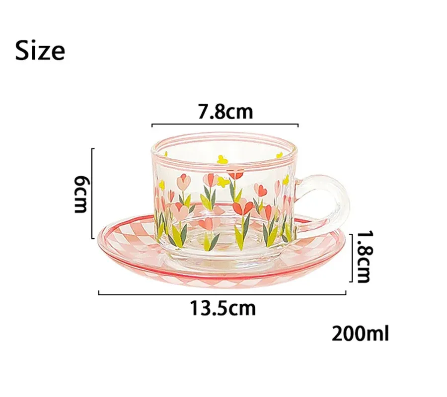 SINOTAO  -  1 Set Creative Coffee Cup Plate Set Korean Cups Hand-Painted Plant Flower Coffee Mug Home Kitchen Drinkware Espresso Cups Gifts