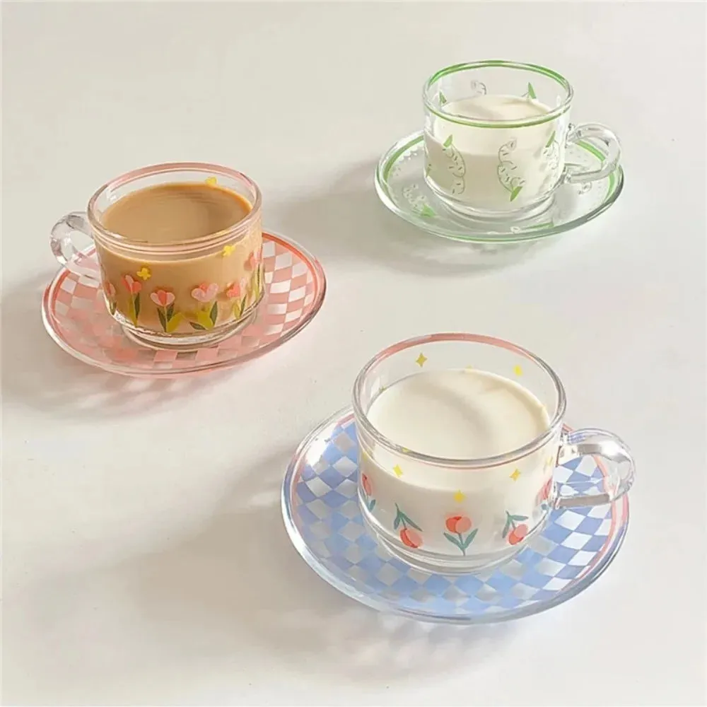 SINOTAO  -  1 Set Creative Coffee Cup Plate Set Korean Cups Hand-Painted Plant Flower Coffee Mug Home Kitchen Drinkware Espresso Cups Gifts