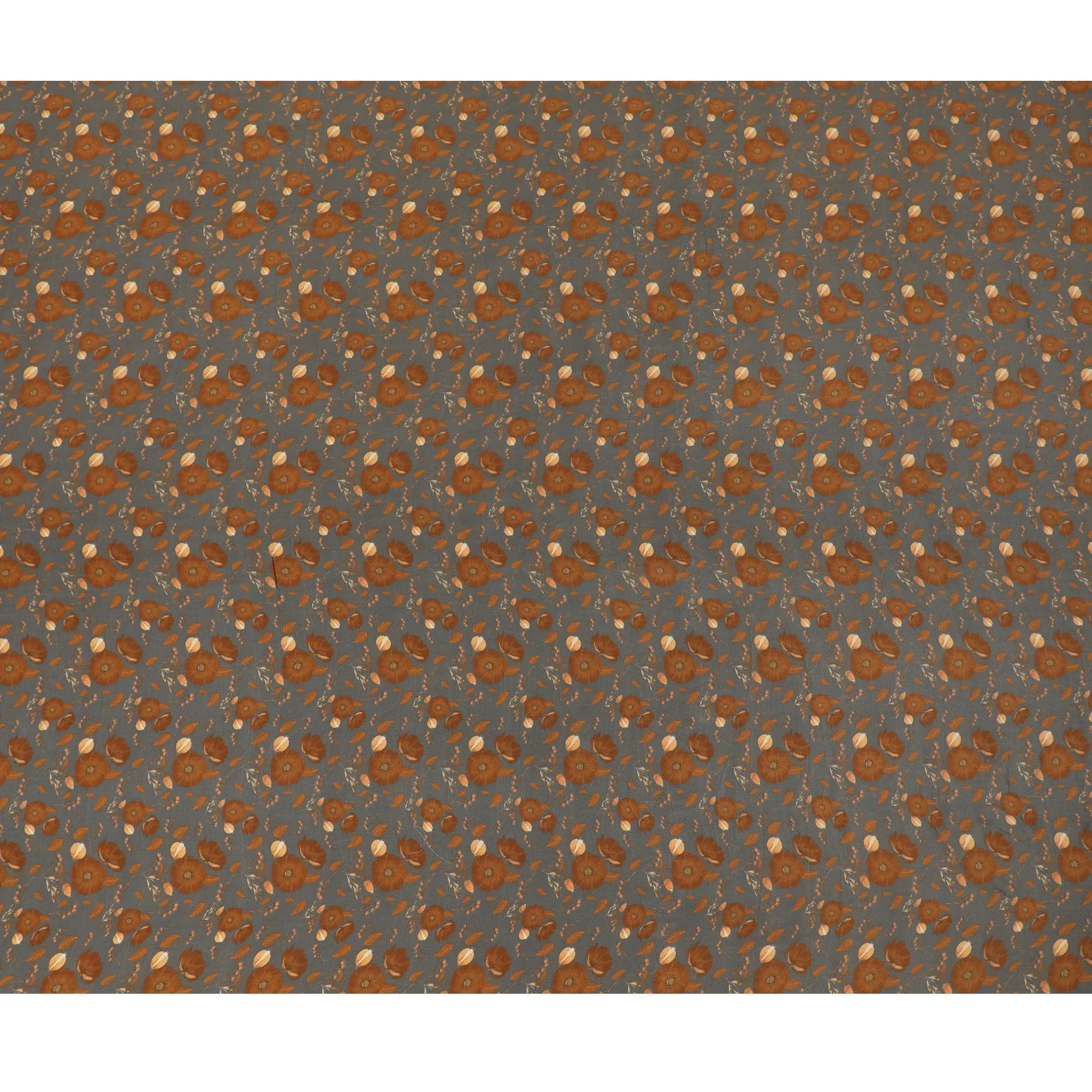 Slate Blue Synthetic Crepe Fabric with Rustic Orange Floral Pattern, 110 cm Wide-D19139