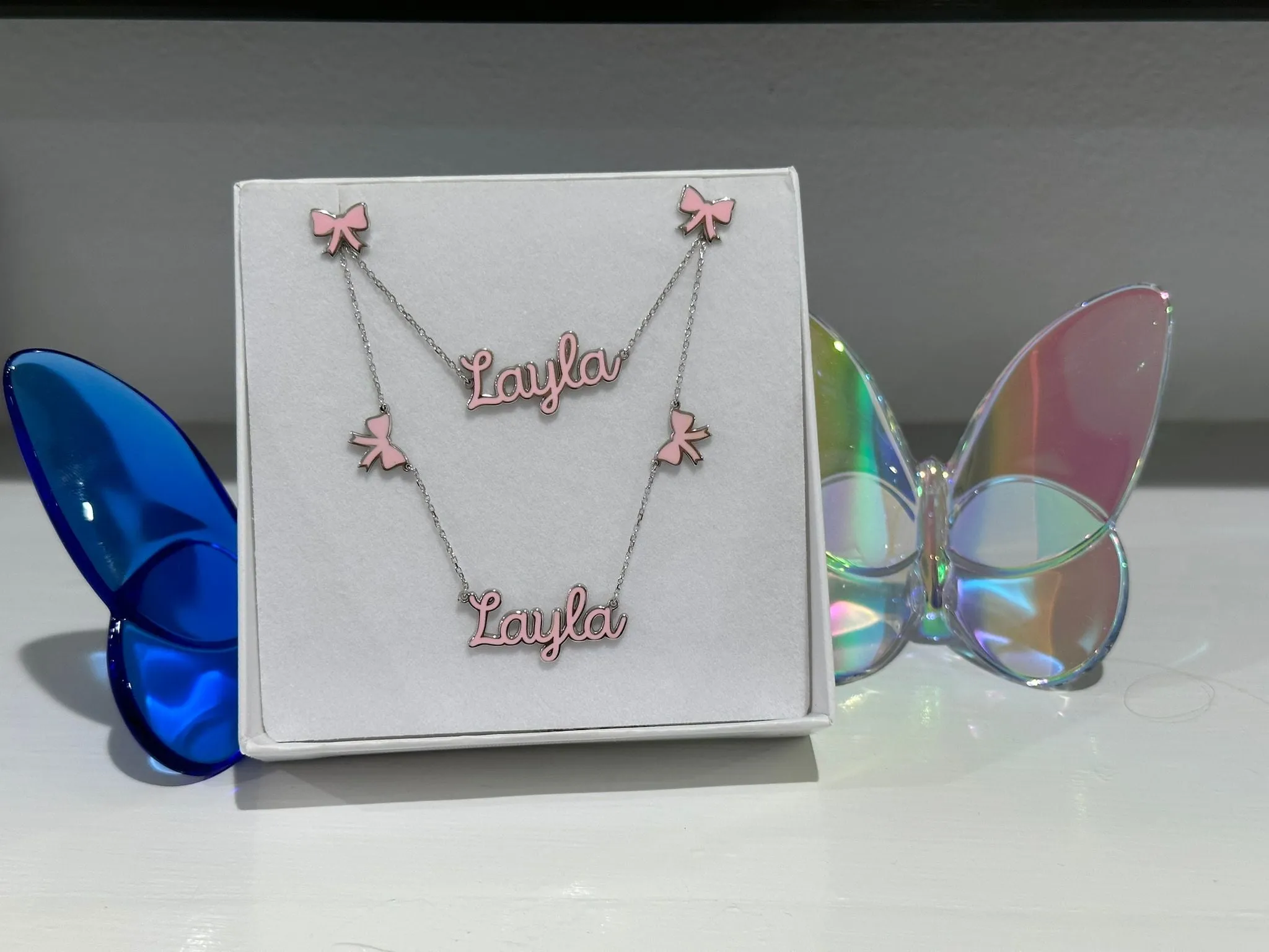 Sophia Script Enamel Bow Necklace