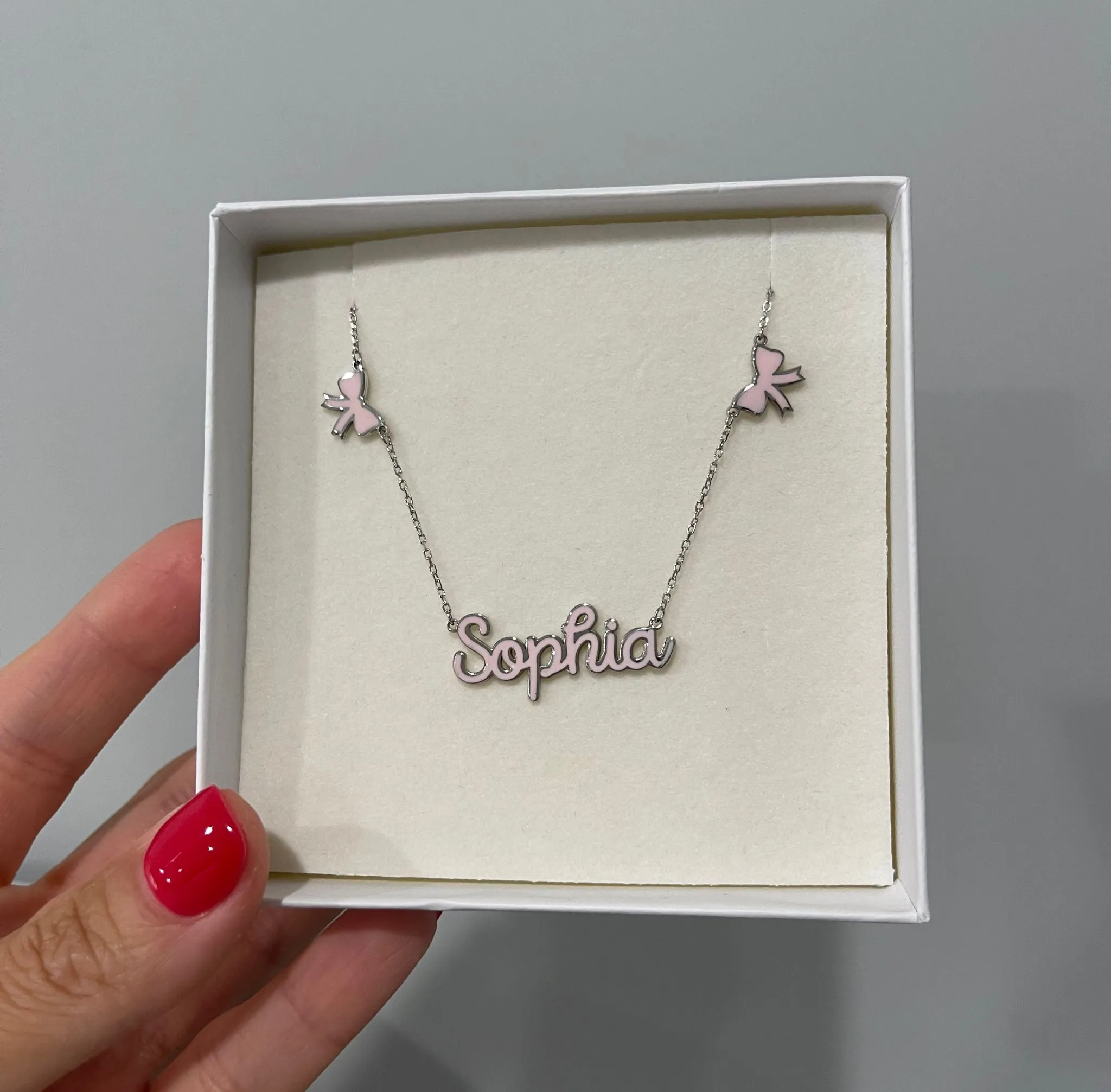 Sophia Script Enamel Bow Necklace