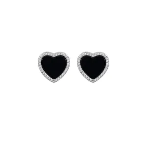 Sterling Silver Heart Onyx Halo Stud Earrings