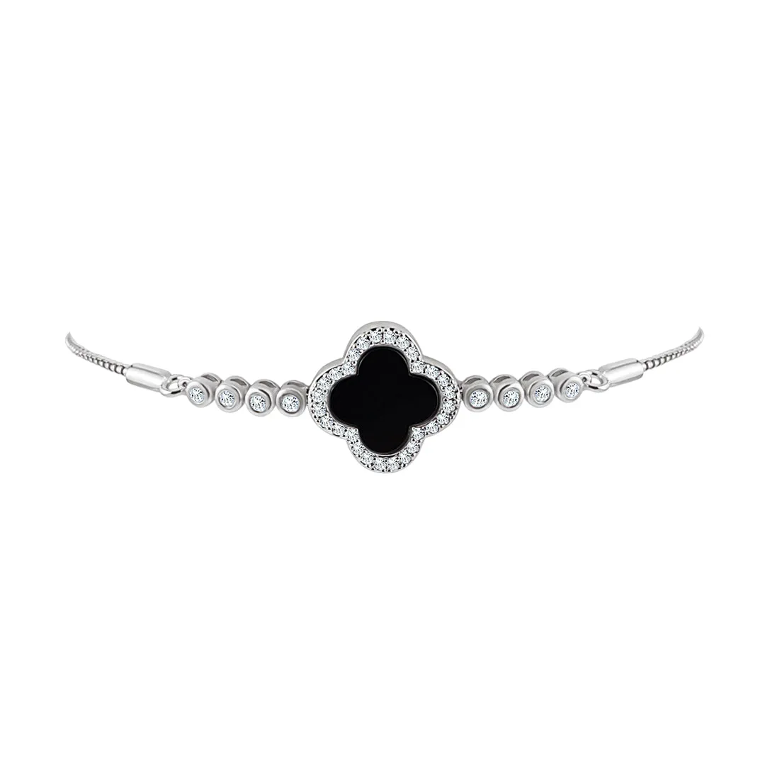 Sterling Silver Onyx Clover Bolo Bracelet