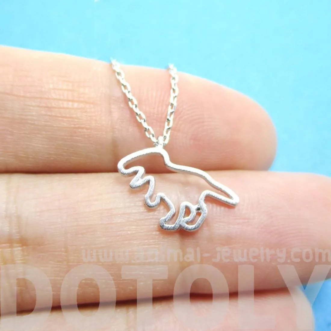 T-Rex Dinosaur Outline Shaped Animal Charm Necklace in Silver