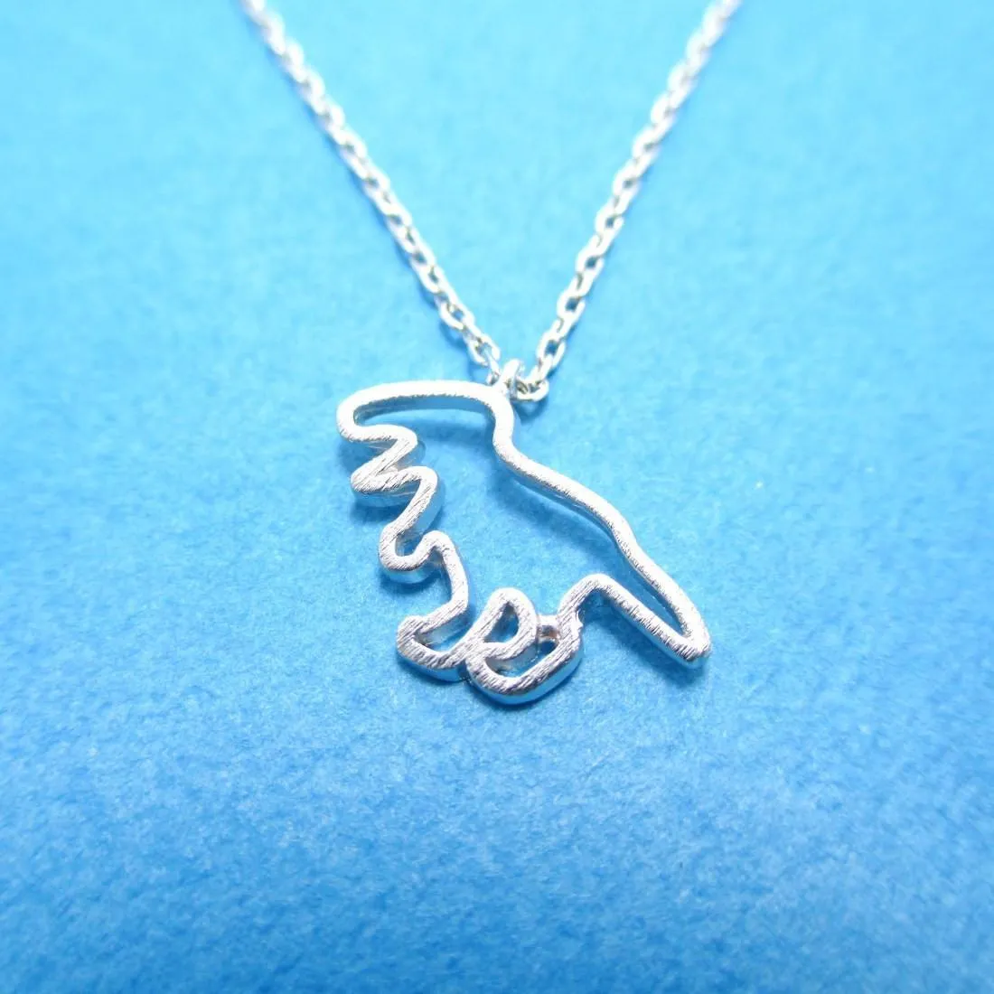 T-Rex Dinosaur Outline Shaped Animal Charm Necklace in Silver