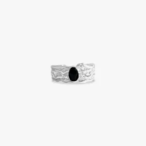 Thick Texture Black Gem Adjustable Sterling Silver Ring