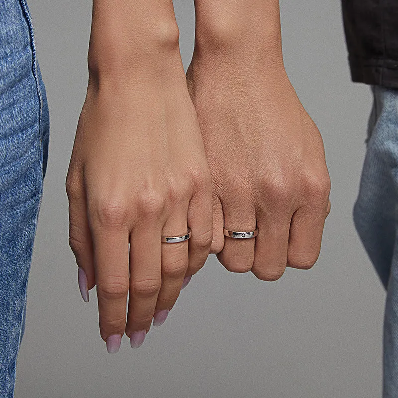 totwoo Sun&Moon Adjustable Silver Couple Rings