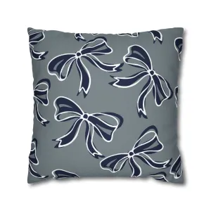 Trendy Bow College Pillow Cover - Dorm Pillow,Graduation Gift,Bed Party Gift,Acceptance Gift,College Gift, UConn, Monmouth, navy and grey