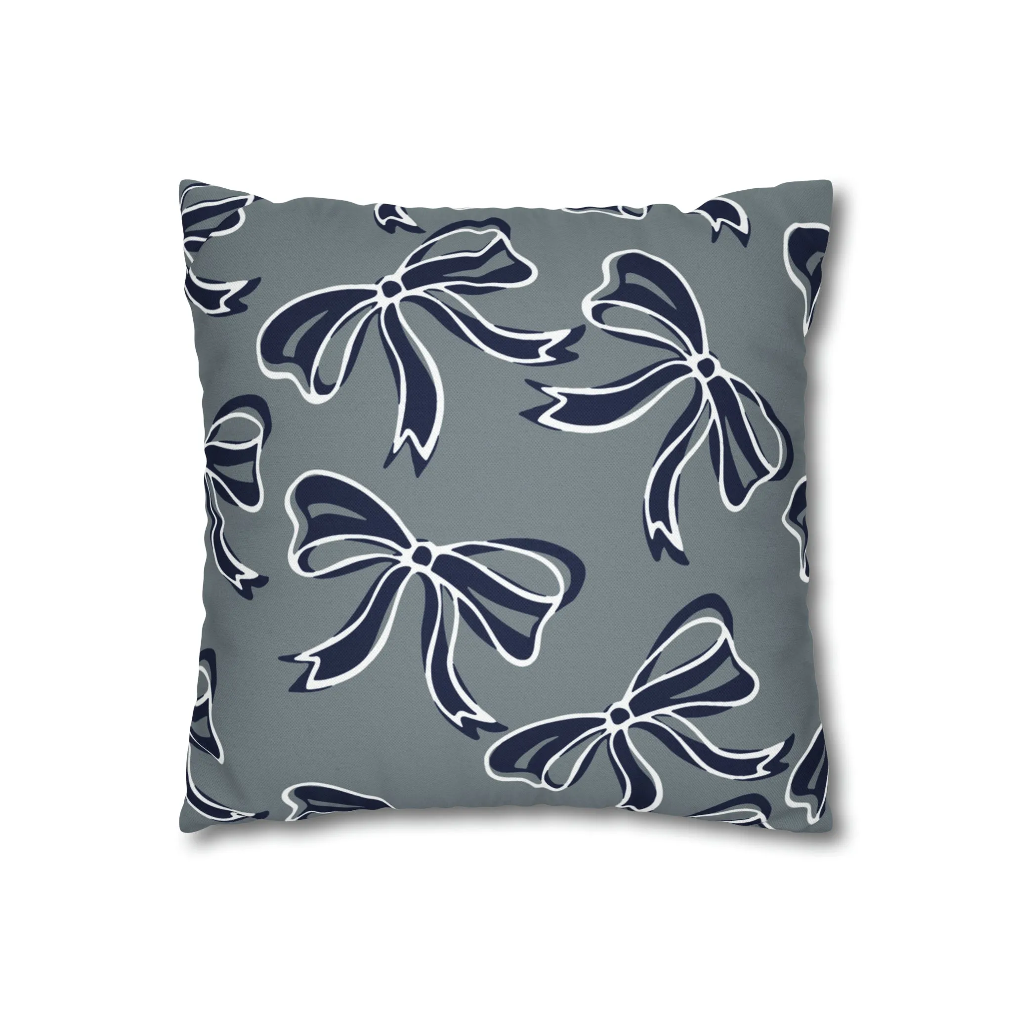 Trendy Bow College Pillow Cover - Dorm Pillow,Graduation Gift,Bed Party Gift,Acceptance Gift,College Gift, UConn, Monmouth, navy and grey