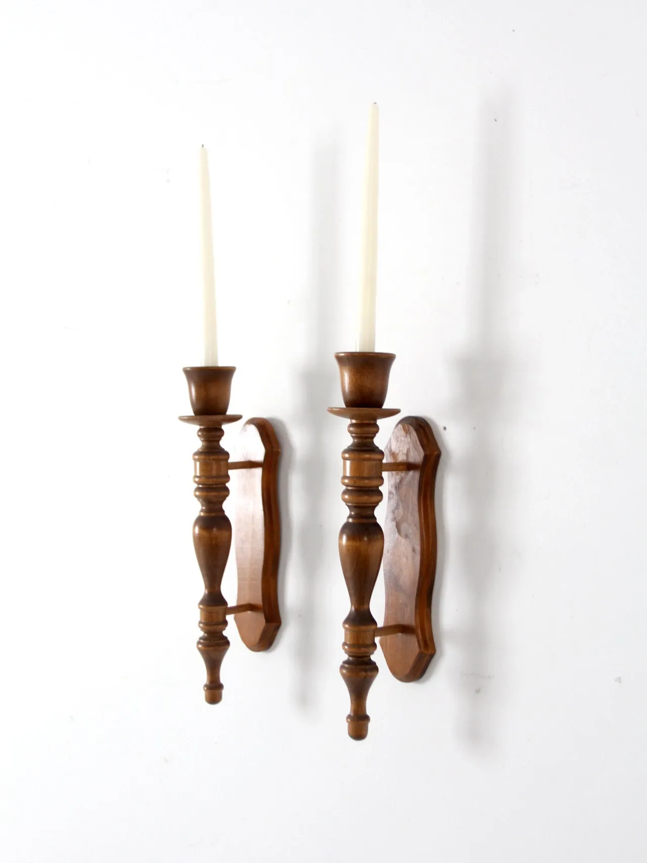 vintage wood candle sconces pair