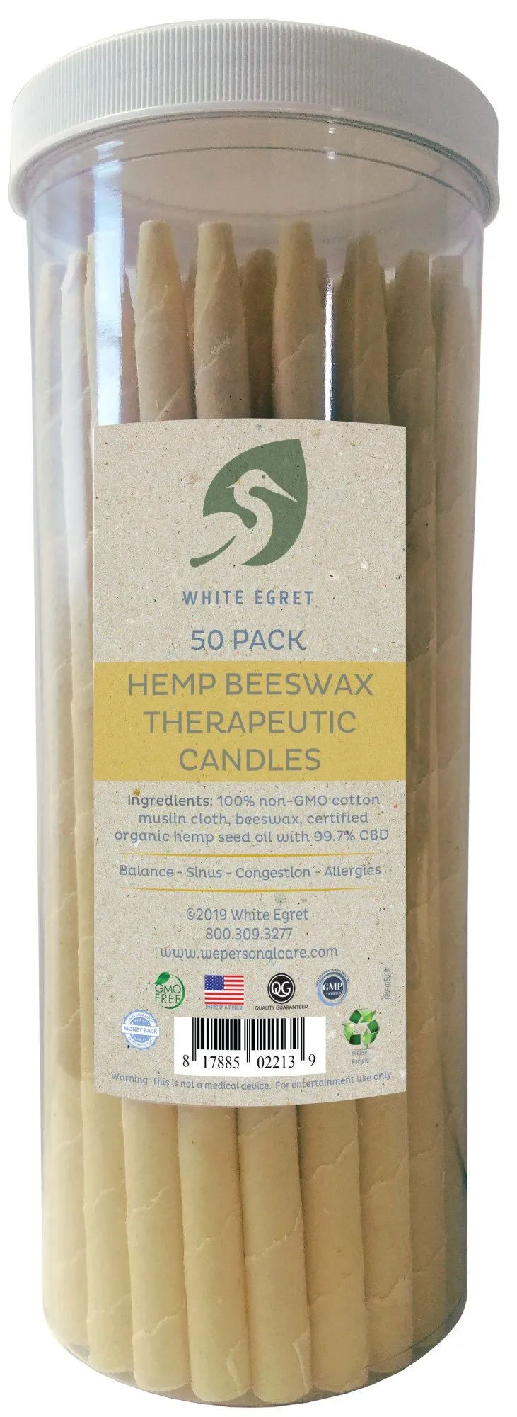 White Egret INC Hemp Beeswax Container with 50 1/2 Inch 50 Pack