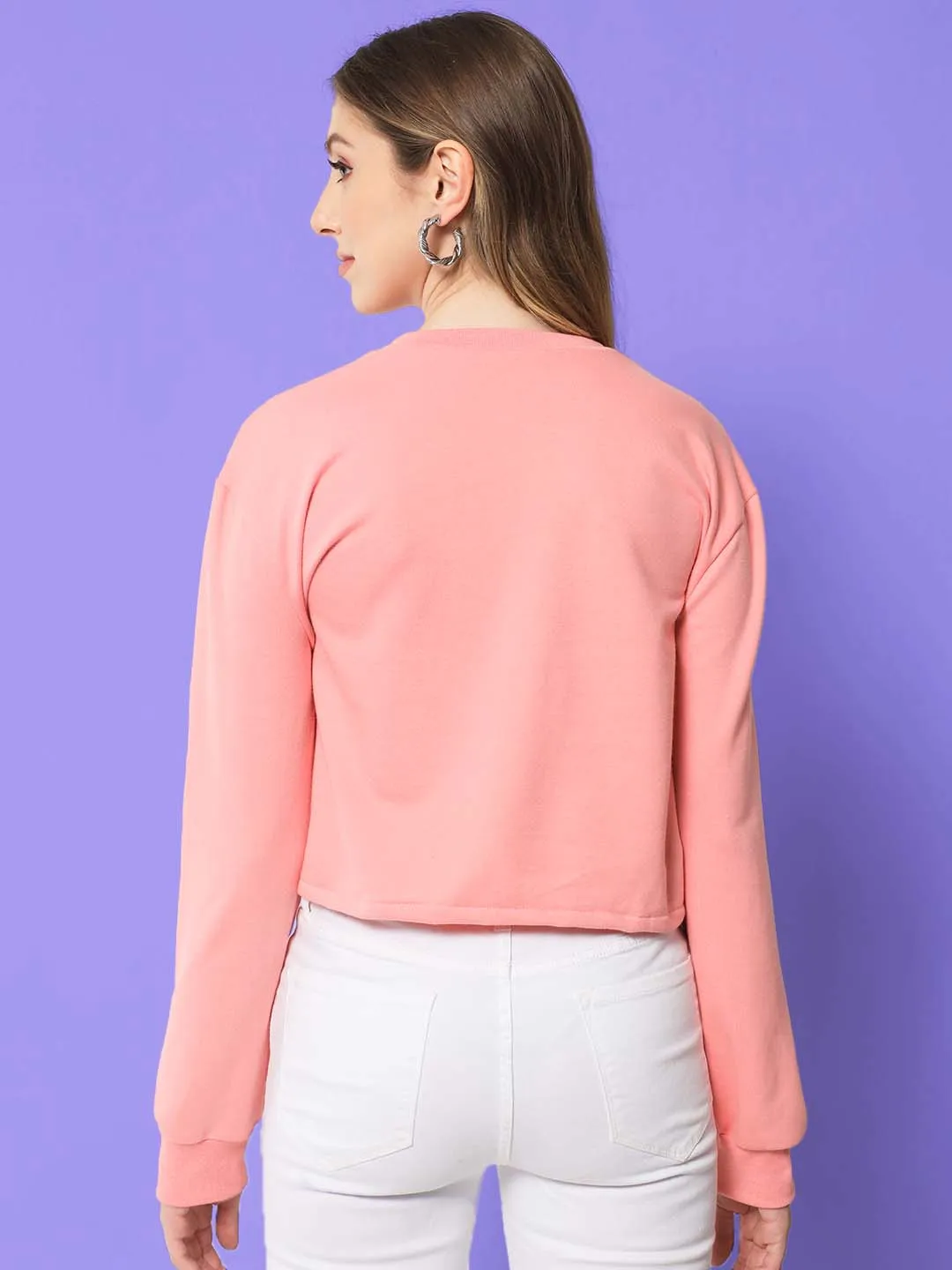 Women Round Neck Crop Cotton Sweatshirt